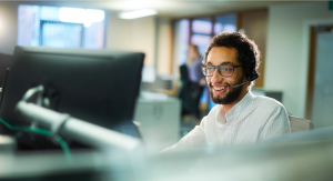 telesales professional on a call