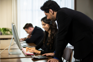 telemarketing team working together